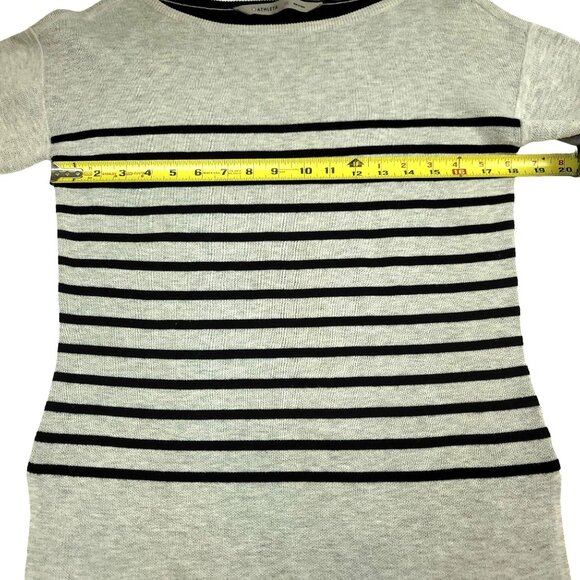 Athleta Womens XS Sweater Boatneck Striped Over Sized Black Gray High Low 591485 - Picture 3 of 9